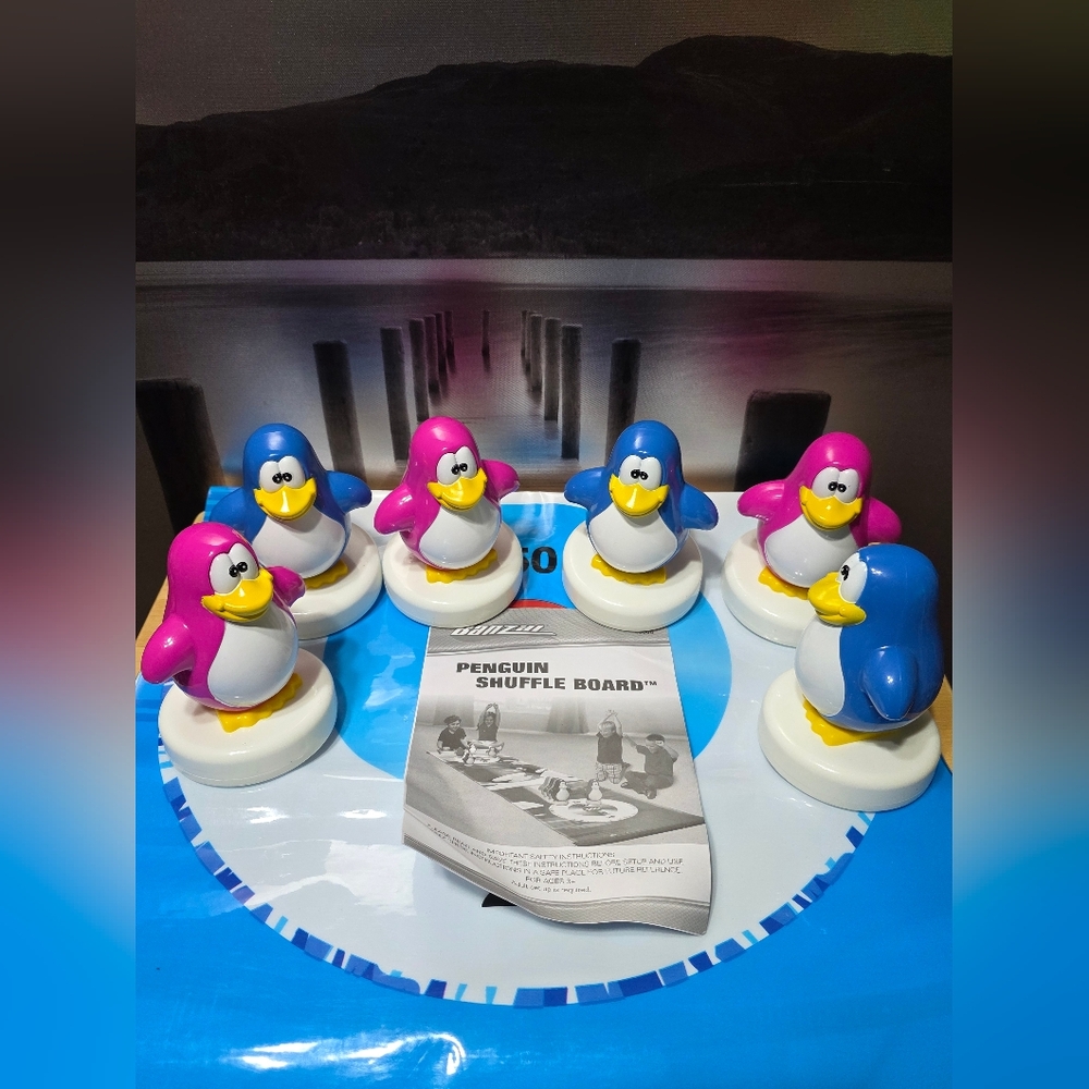 Penguin Shuffle Board Game Set - Blue and Pink Club Penguin Game Vintage